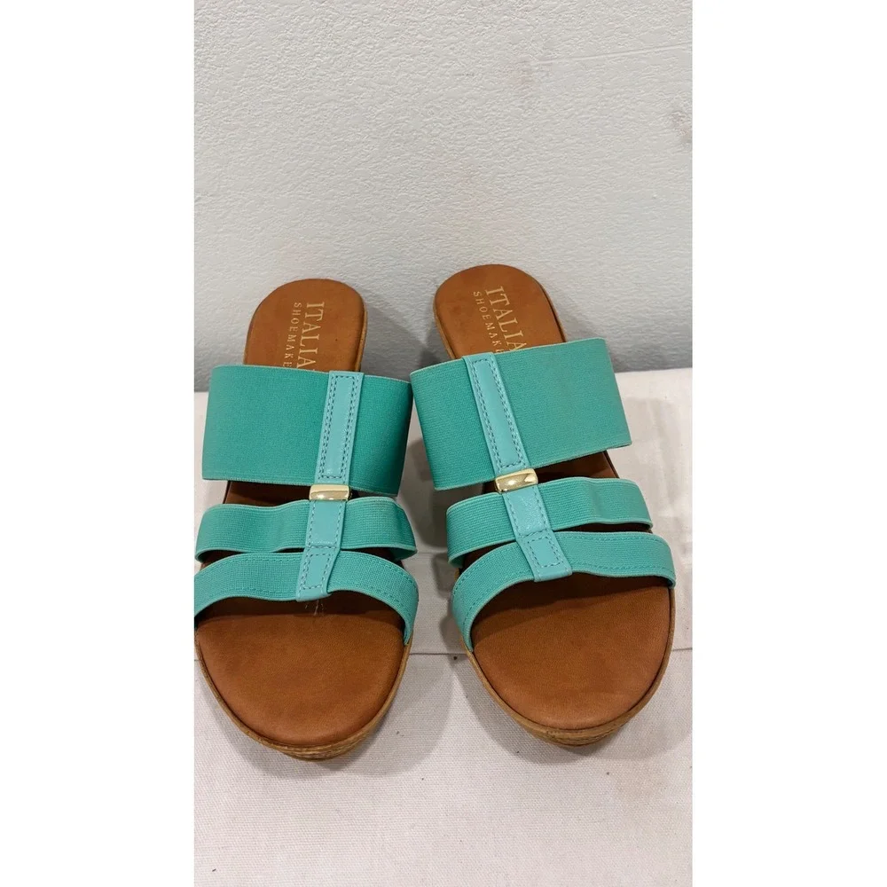 Italian‎ Shoemakers Womens Turquoise Elastic Strap Wedge Sandals Size 10 Italy